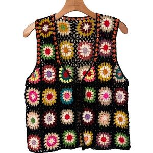 Crochet Granny Square Open Front Vest